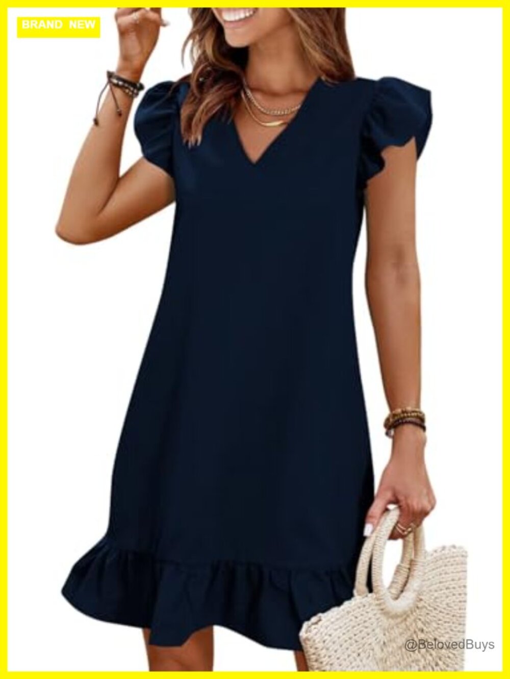Women's Ruffled V-Neck Mini Sundress Polyester Beach Vacation Dress